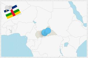 mapa do central africano república com uma fixado azul alfinete. fixado bandeira do central africano república. vetor