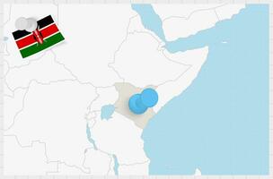 mapa do Quênia com uma fixado azul alfinete. fixado bandeira do Quênia. vetor