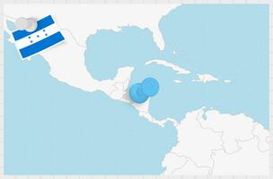 mapa do Honduras com uma fixado azul alfinete. fixado bandeira do Honduras. vetor