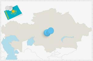 mapa do Cazaquistão com uma fixado azul alfinete. fixado bandeira do Cazaquistão. vetor