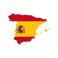 silhueta do mapa da espanha com bandeira no fundo branco