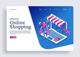 conceito de design de compras online com mulheres e laptop isométrico vetor