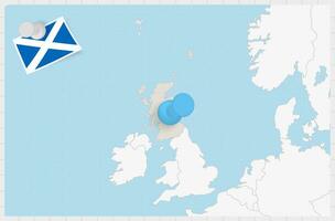 mapa do Escócia com uma fixado azul alfinete. fixado bandeira do Escócia. vetor