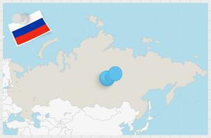 mapa do Rússia com uma fixado azul alfinete. fixado bandeira do Rússia. vetor