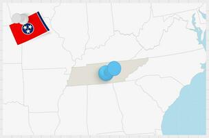 mapa do Tennessee com uma fixado azul alfinete. fixado bandeira do Tennessee. vetor