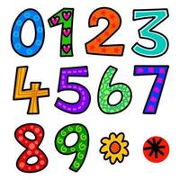 coleção de números desenhados à mão de zero a nove