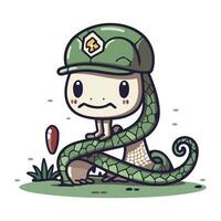 desenho animado serpente com uma soldados boné. vetor ilustração em branco fundo.