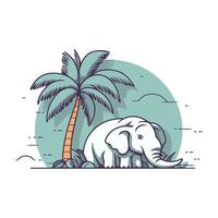 elefante em a de praia com Palma árvore. vetor ilustração dentro plano estilo