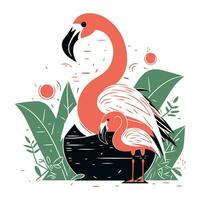 flamingo em a de praia. vetor ilustração dentro plano estilo.
