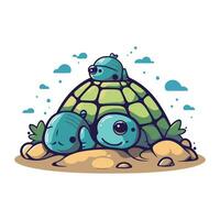 vetor ilustração do uma fofa tartaruga família dentro a mar. fofa tartaruga família.