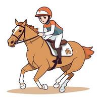 cavaleiro jóquei equitação uma cavalo. desenho animado vetor ilustração.