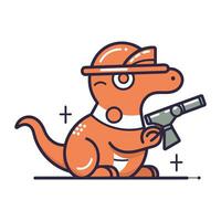 fofa desenho animado dinossauro dentro uma chapéu com uma pistola. vetor ilustração.