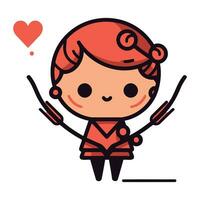 fofa desenho animado menina com arco e seta dentro mão. vetor ilustração.