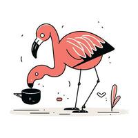 flamingo com uma copo do café. vetor mão desenhado ilustração.