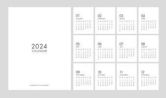 calendário 2024 na moda minimalista estilo. conjunto do 12 Páginas escrivaninha. 2024 mínimo calendário aplainamento vetor para impressão modelo