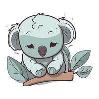fofa desenho animado coala sentado em uma ramo. vetor ilustração.