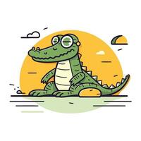 fofa crocodilo desenho animado personagem dentro plano estilo. vetor ilustração.