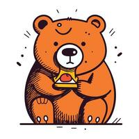 fofa Urso com uma copo do chá. mão desenhado vetor ilustração.