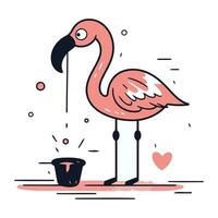 flamingo dentro amar. vetor ilustração dentro linha arte estilo.