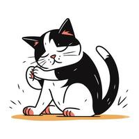 Preto e branco gato sentado em uma branco fundo. vetor ilustração.