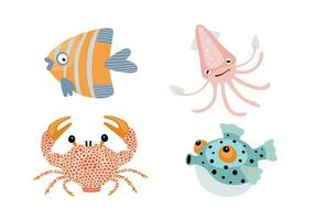 conjunto do embaixo da agua animais dentro desenho animado estilo. vetor