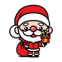 fofa e kawaii Natal santa claus com saco e presente caixa vetor