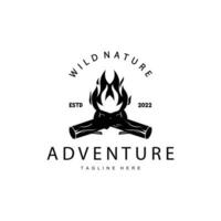 fogueira logotipo, queimando fogueira madeira e fogo para acampamento retro vintage aventura Projeto vetor