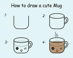 degrau de degrau para desenhar uma café caneca. desenhando tutorial uma café caneca. desenhando lição para crianças. vetor ilustração