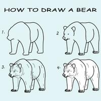 degrau de degrau para desenhar uma urso. desenhando tutorial uma urso. desenhando lição para crianças. vetor ilustração
