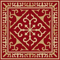 vetor vermelho com ouro quadrado cazaque nacional ornamento. étnico padronizar do a povos do a ótimo estepe, mongóis, quirguiz, Kalmyks, buryats