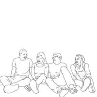 páginas para colorir - um grupo de amigos sentados no chão, vetor