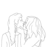 páginas para colorir duas meninas se beijando, momento feliz de meninas, vetor