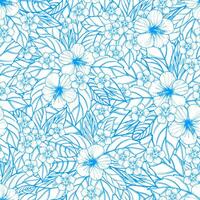 azul desatado floral padronizar com hibisco flores e folhas vetor