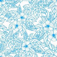 azul desatado floral padronizar com hibisco flores e folhas vetor