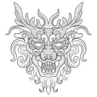 tatuagens Preto e branco Barongsai Dragão chinês ilustração. Boa para elemento Projeto e coloração Páginas vetor