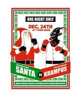 santa vs Krampus. engraçado Natal desenho animado ilustração. vetor