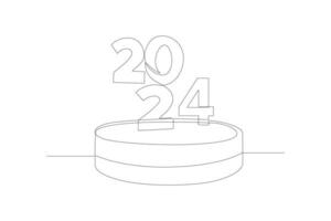 contínuo 1 linha desenhando 2024 feliz Novo ano logotipo texto Projeto. rabisco vetor ilustração.
