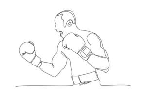 contínuo 1 linha desenhando boxeadores, muai tailandês lutadores. boxe, Esportes, exercite-se conceito. rabisco vetor ilustração.