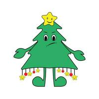 fofa Natal árvore Projeto para Natal. desenho animado personagem com estrelas e bola vetor. vetor