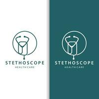 estetoscópio logotipo, simples linha modelo saúde Cuidado logotipo Projeto para o negócio marcas, ilustração modelo vetor
