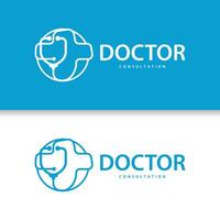 estetoscópio logotipo, simples linha modelo saúde Cuidado logotipo Projeto para o negócio marcas, ilustração modelo vetor