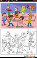 desenho animado alunos e alunos personagens grupo coloração página vetor