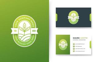 design de logotipo e cartão de visita do emblema da natureza vetor