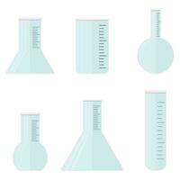 artigos de vidro para laboratório plano conjunto vetor. coleção do laboratório vidro equipamento para química, frasco taça para laboratório médico experimentar ilustração vetor