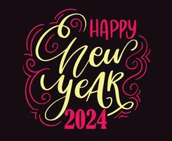 feliz Novo ano 2024 feriado Rosa e amarelo abstrato Projeto vetor logotipo símbolo ilustração com Preto fundo