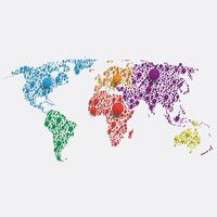 Mapa do mundo branco feito por bolas, ilustração vetorial