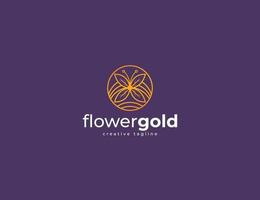 flor abstrata com modelo de logotipo de círculo. flores douradas elegantes vetor