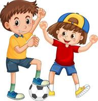 duas crianças jogando futebol personagem de desenho animado vetor