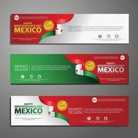 feliz dia da independência do México conjunto de banner e plano de fundo vetor