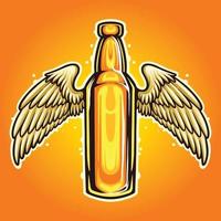 ilustrações do mascote de asas de cerveja de garrafa vetor